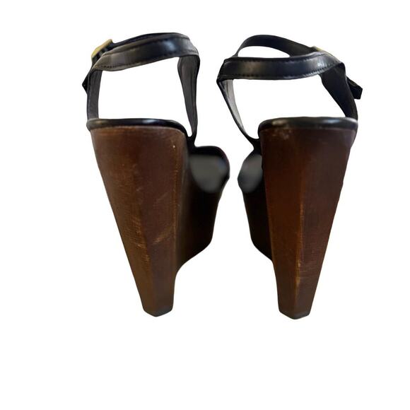 y2k vtg. mega high faux wood chunky bamboo wedge sandals size 5.5-6 like new - Picture 7 of 8